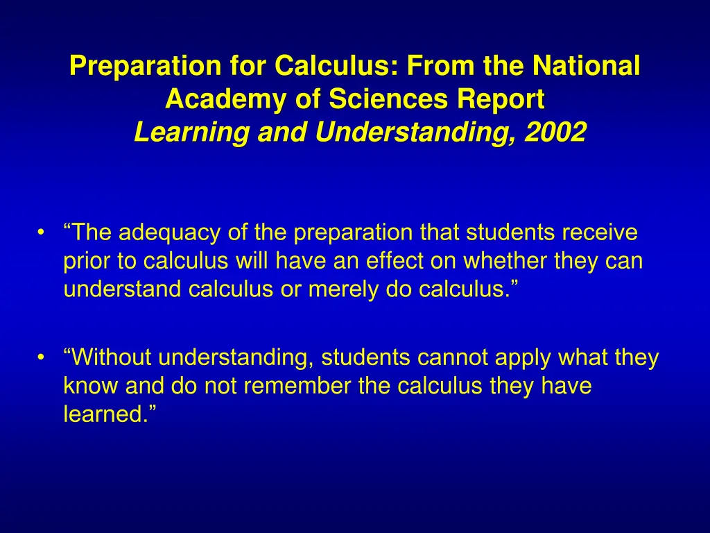 preparation for calculus from the national