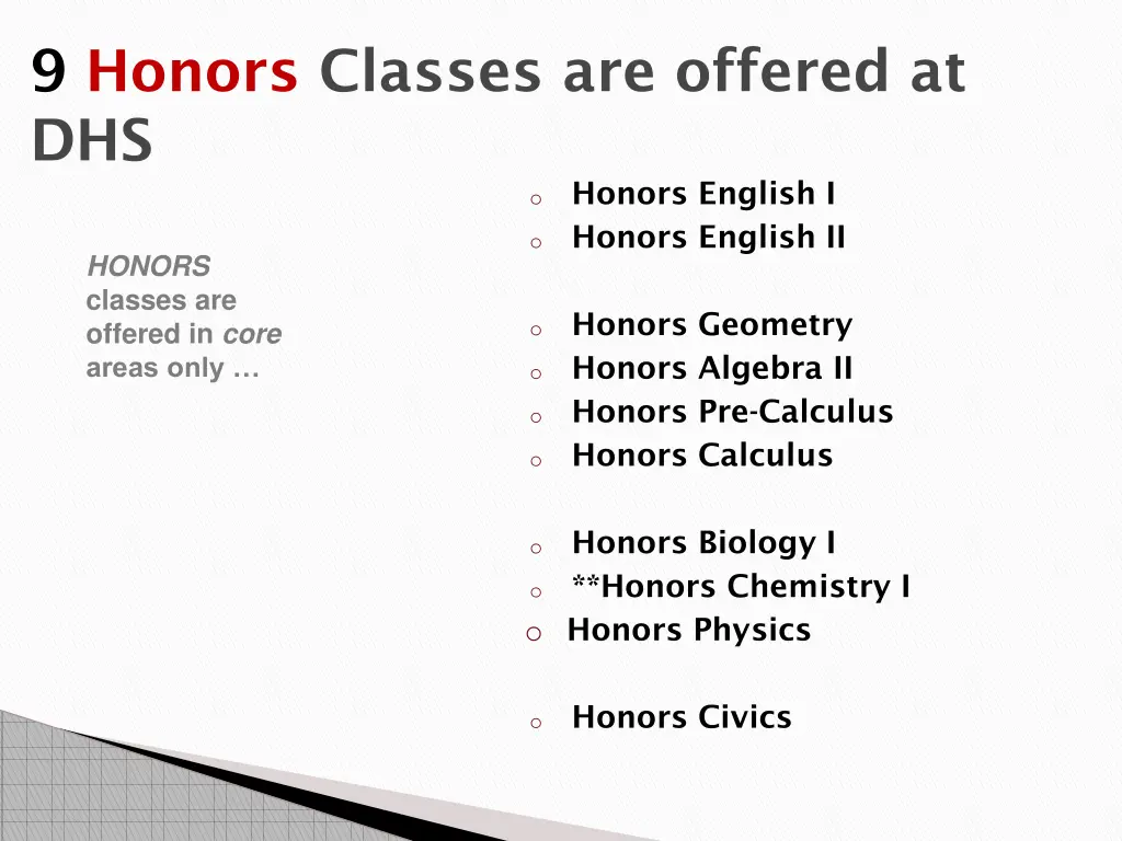 9 honors classes are offered at dhs