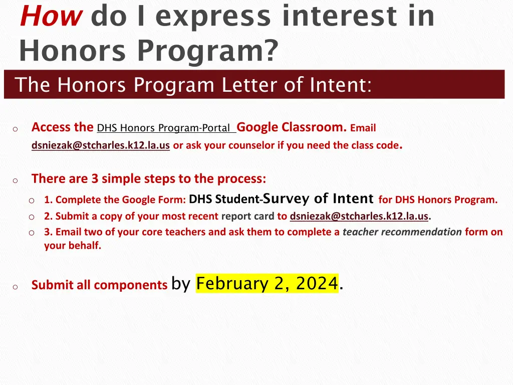 how do i express interest in honors program