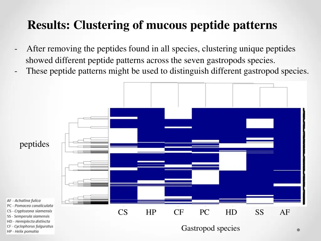 results clustering of mucous peptide patterns