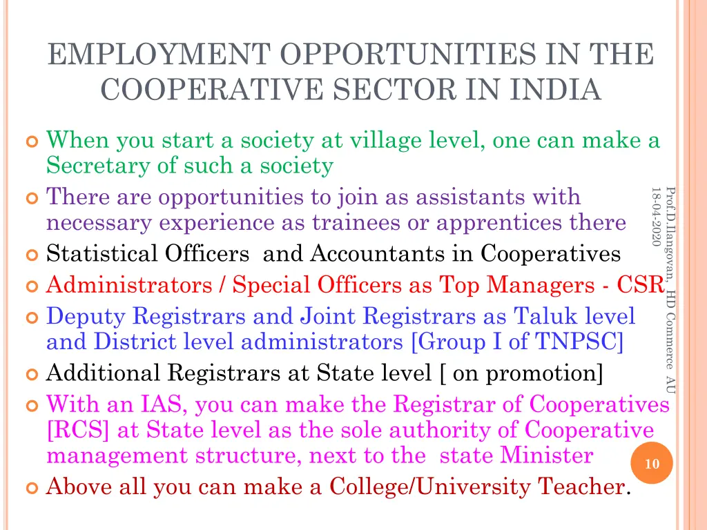 employment opportunities in the cooperative