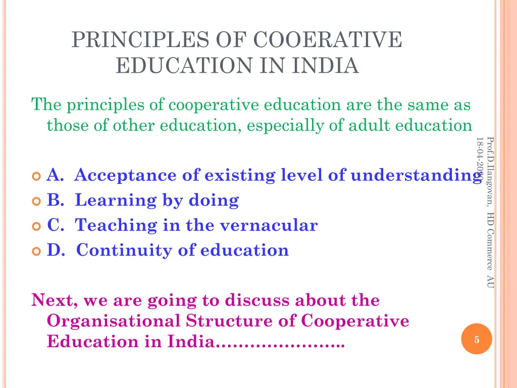 principles of cooerative education in india