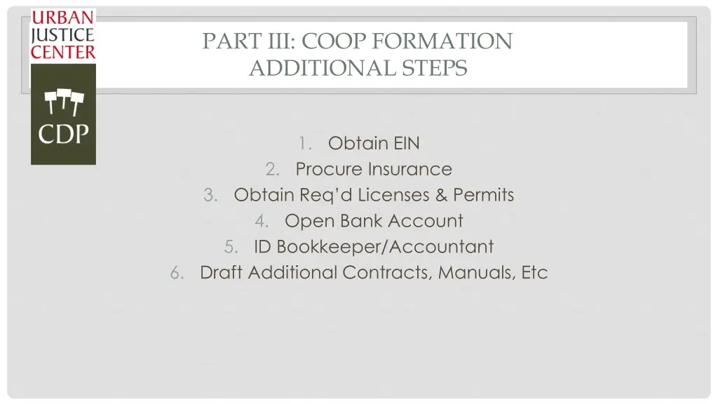 part iii coop formation additional steps
