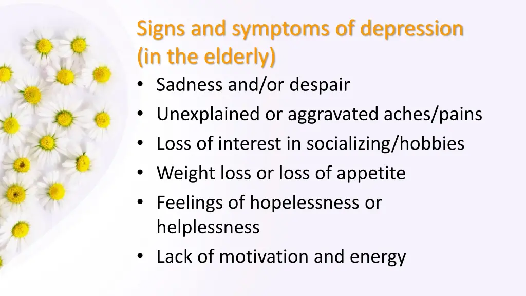 signs and symptoms of depression in the elderly