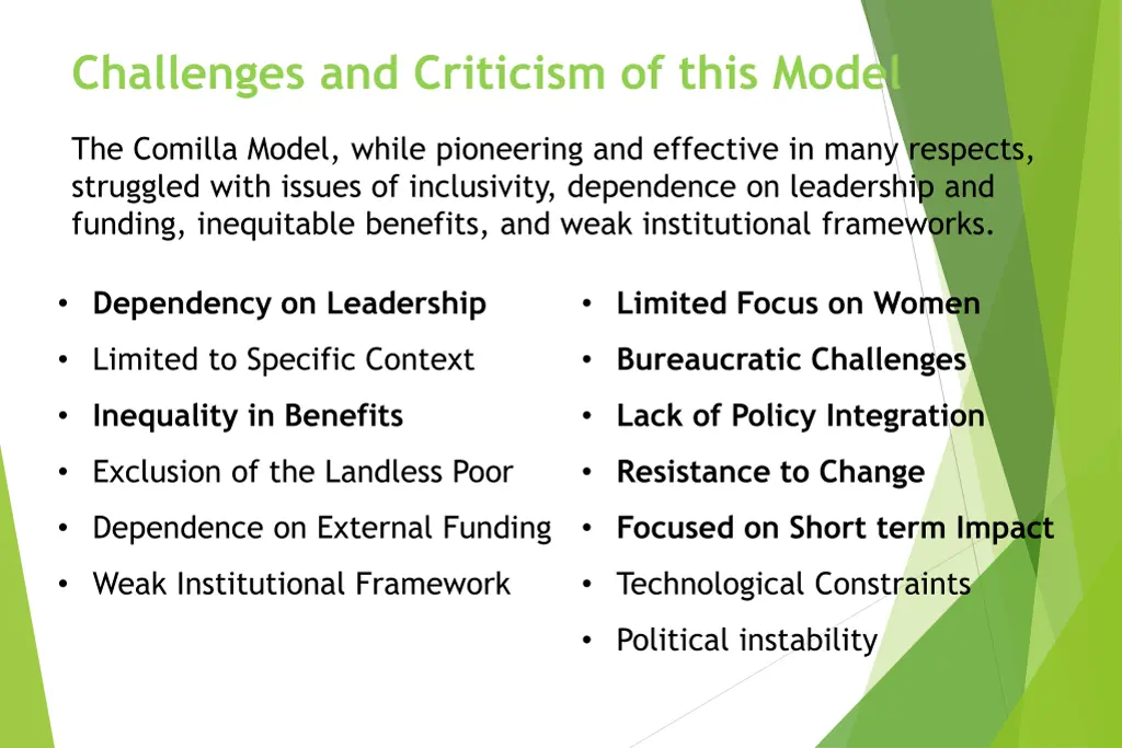 challenges and criticism of this model
