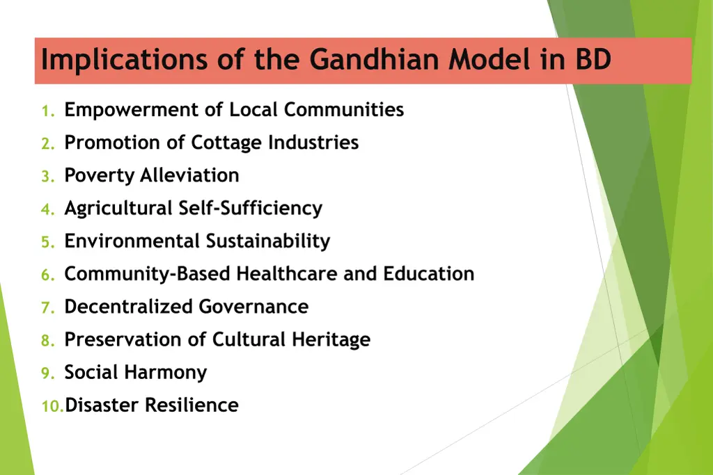 implications of the gandhian model in bd