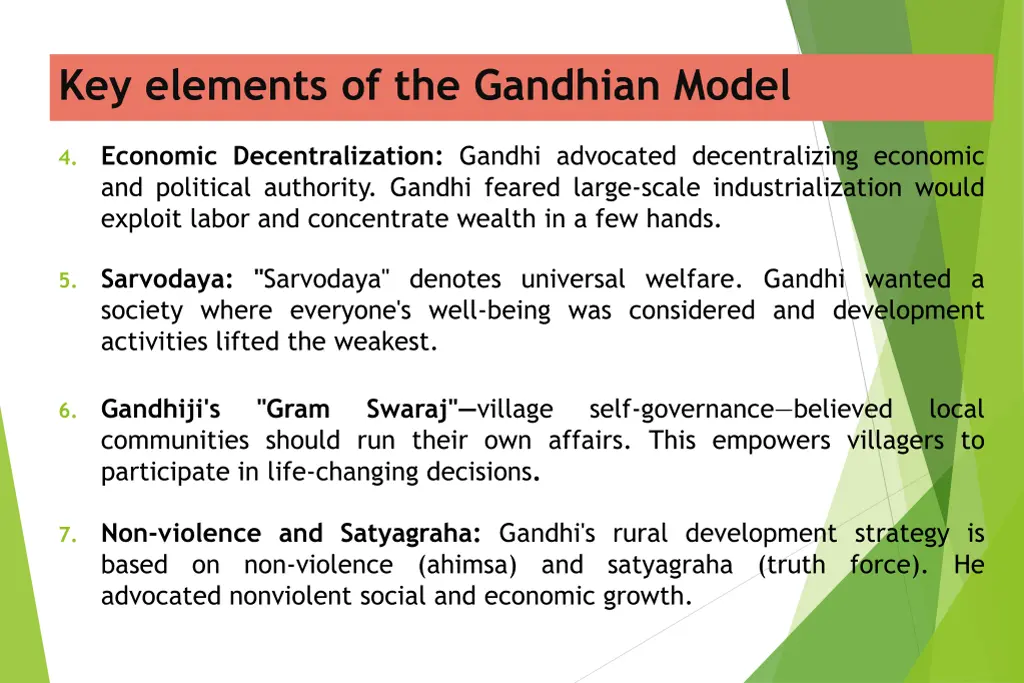 key elements of the gandhian model 1
