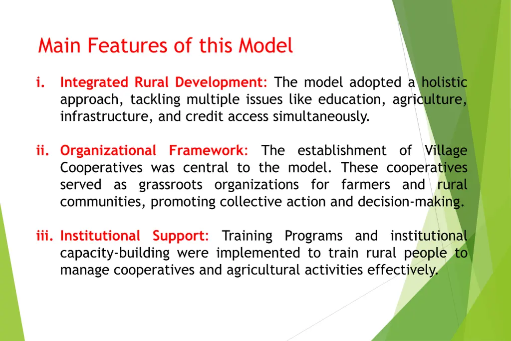 main features of this model
