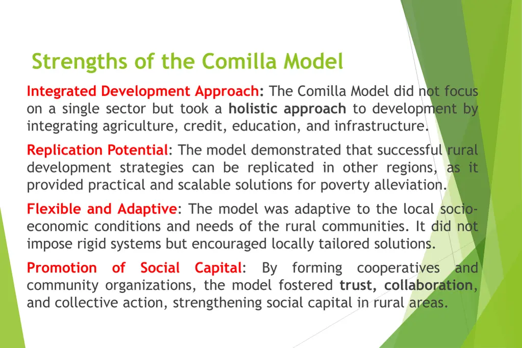 strengths of the comilla model 2