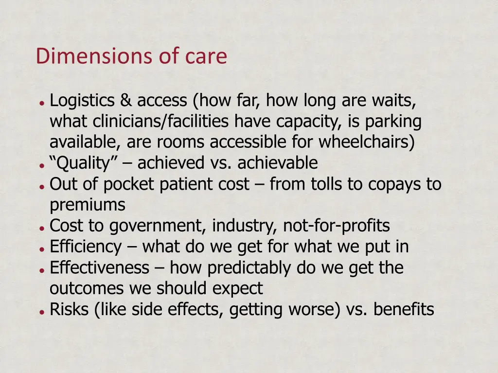 dimensions of care