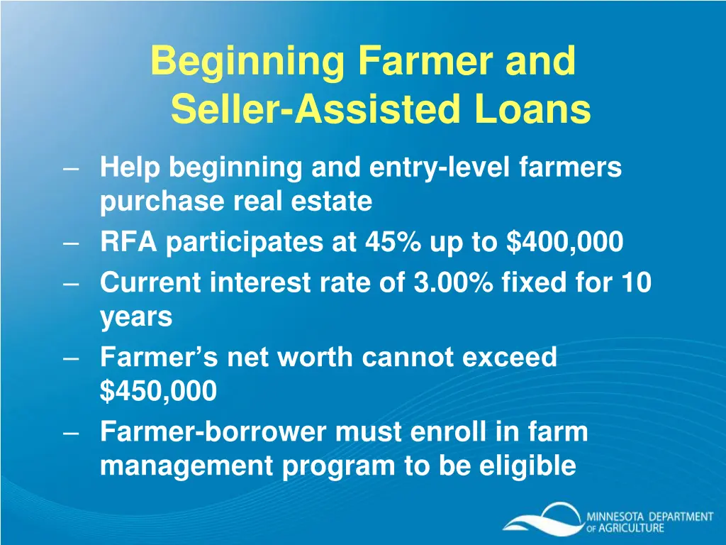 beginning farmer and seller assisted loans