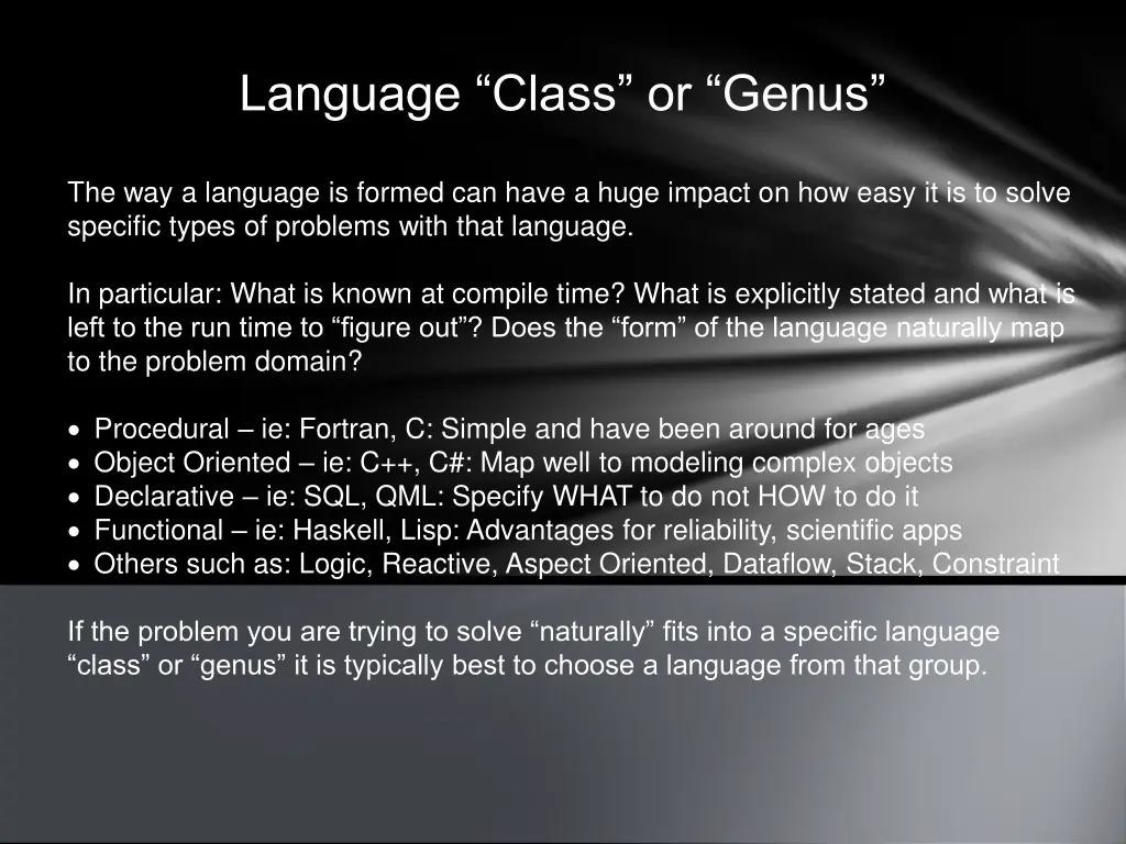language class or genus