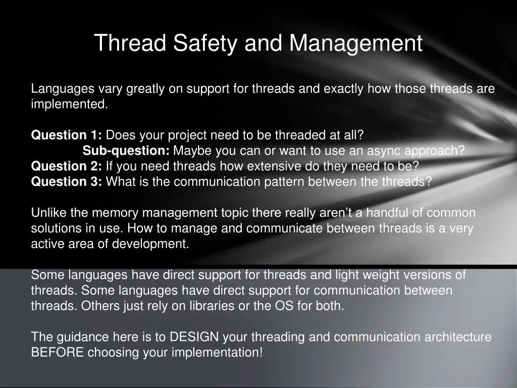 thread safety and management