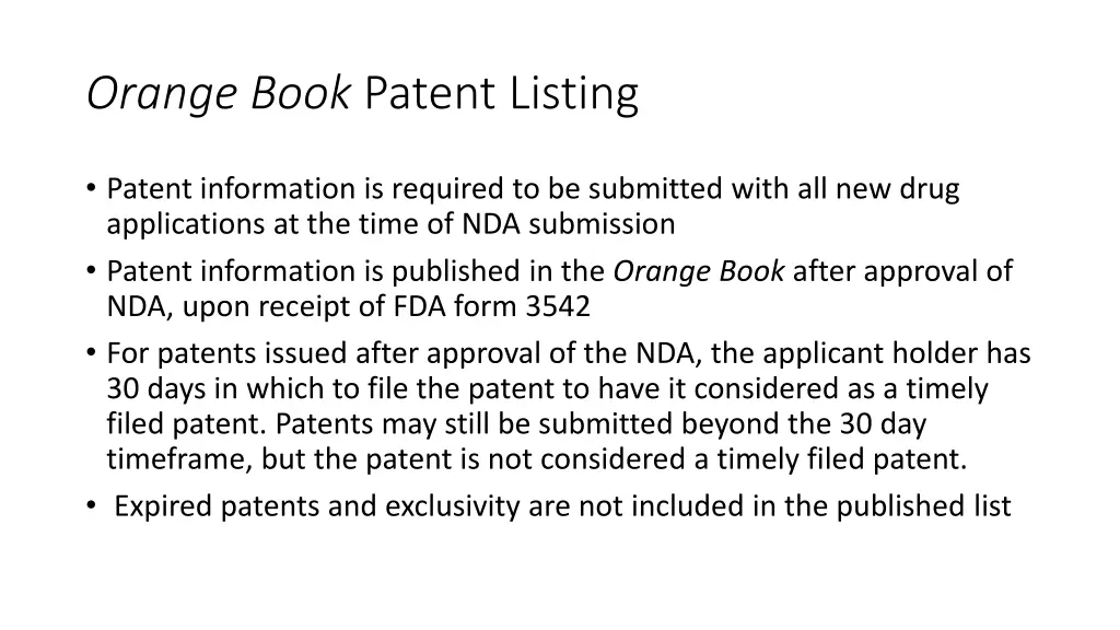 orange book patent listing