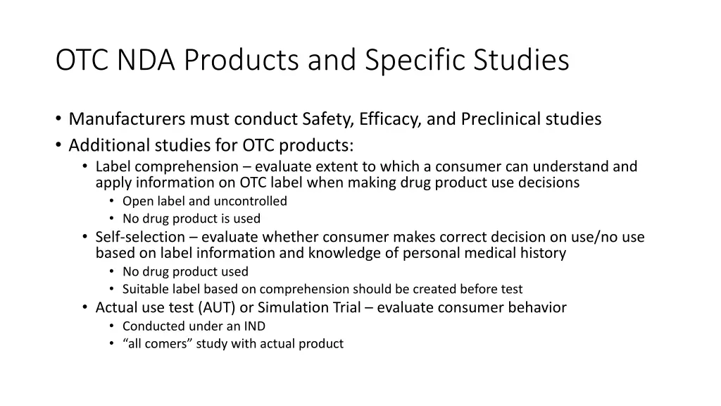 otc nda products and specific studies