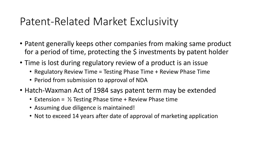 patent related market exclusivity