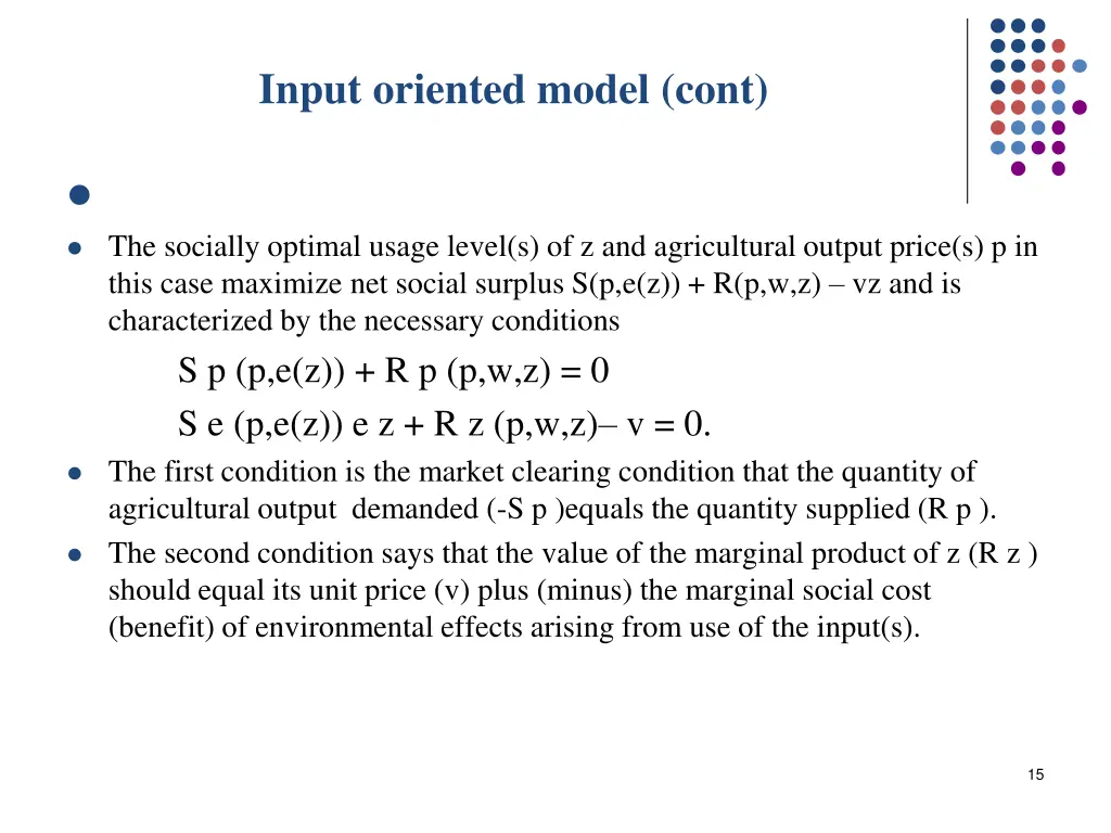 input oriented model cont