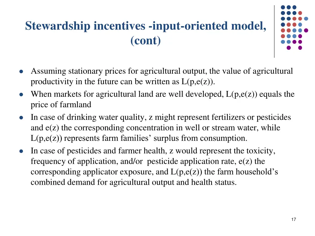 stewardship incentives input oriented model cont