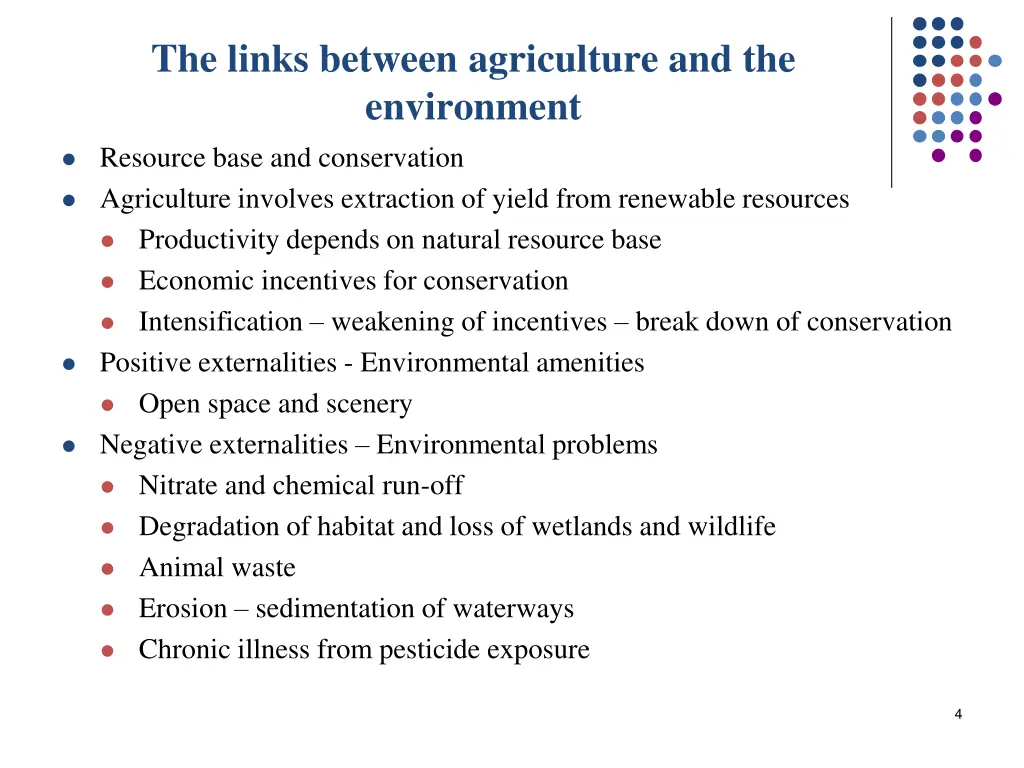 the links between agriculture and the environment