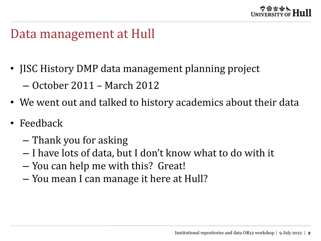 data management at hull