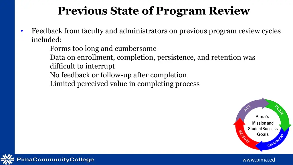 previous state of program review