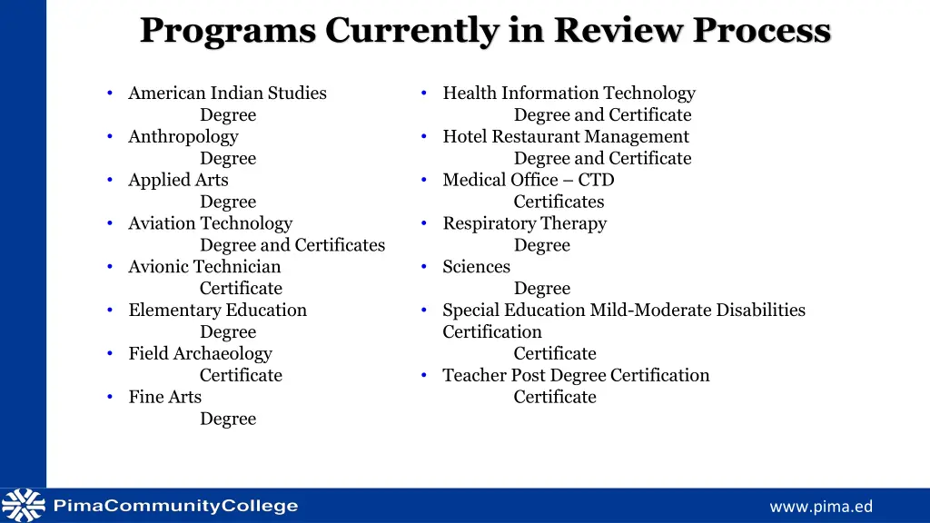 programs currently in review process