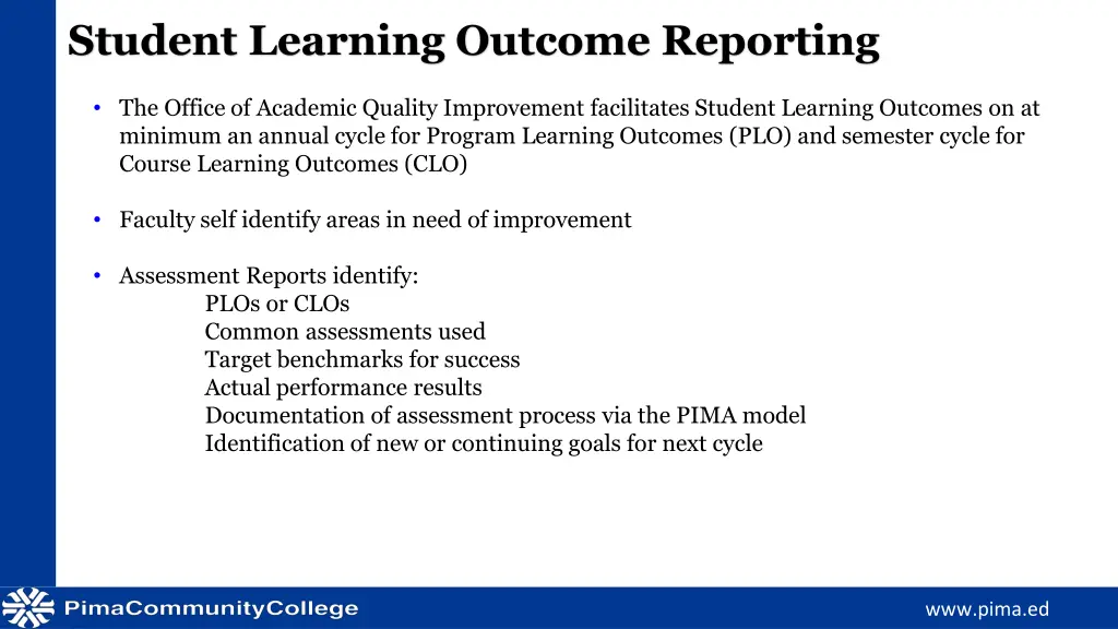 student learning outcome reporting