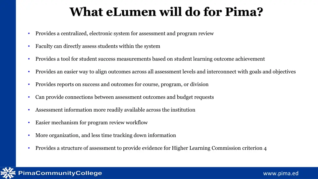 what elumen will do for pima