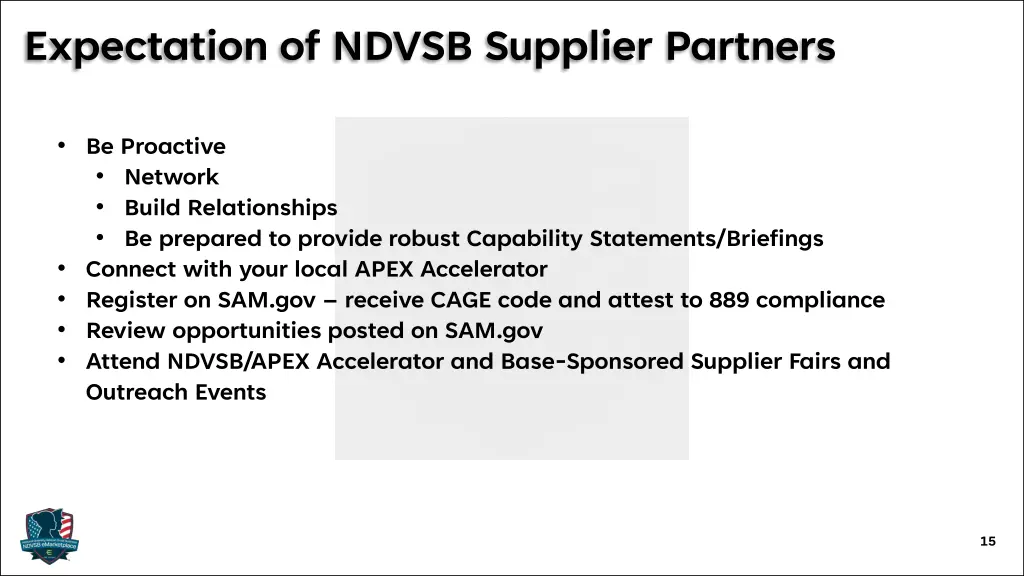 expectation of ndvsb supplier partners