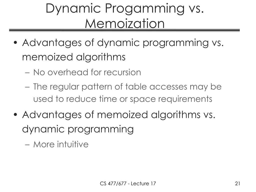 dynamic progamming vs memoization