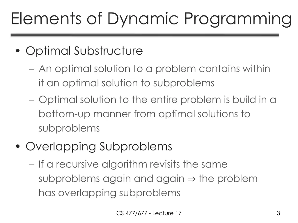 elements of dynamic programming