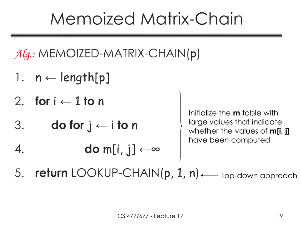 memoized matrix chain