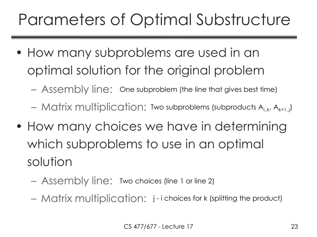parameters of optimal substructure