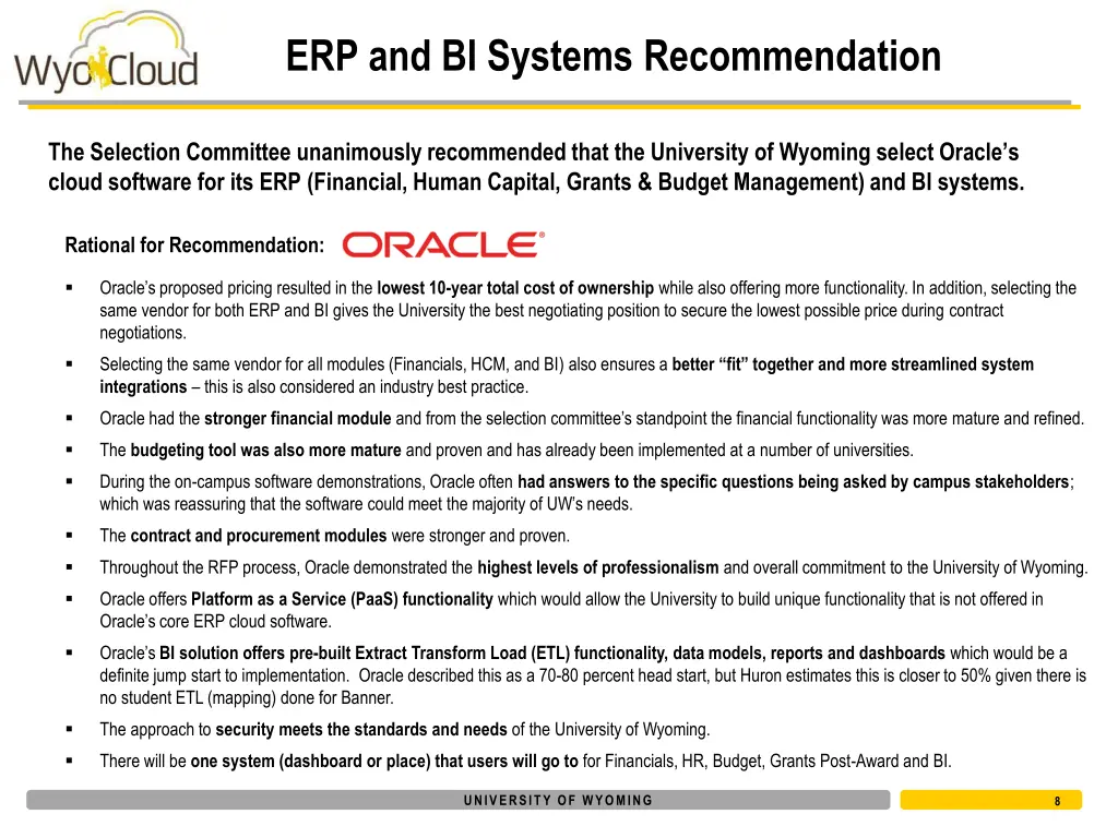 erp and bi systems recommendation