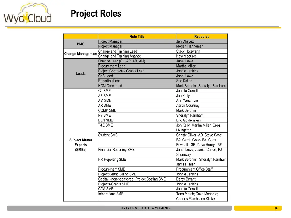 project roles