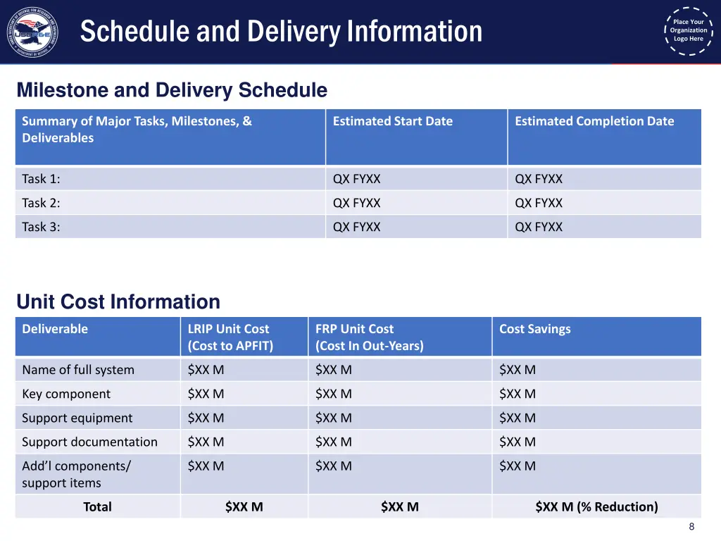 schedule and delivery information