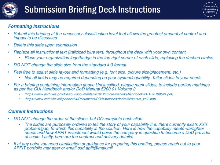 submission briefing deck instructions