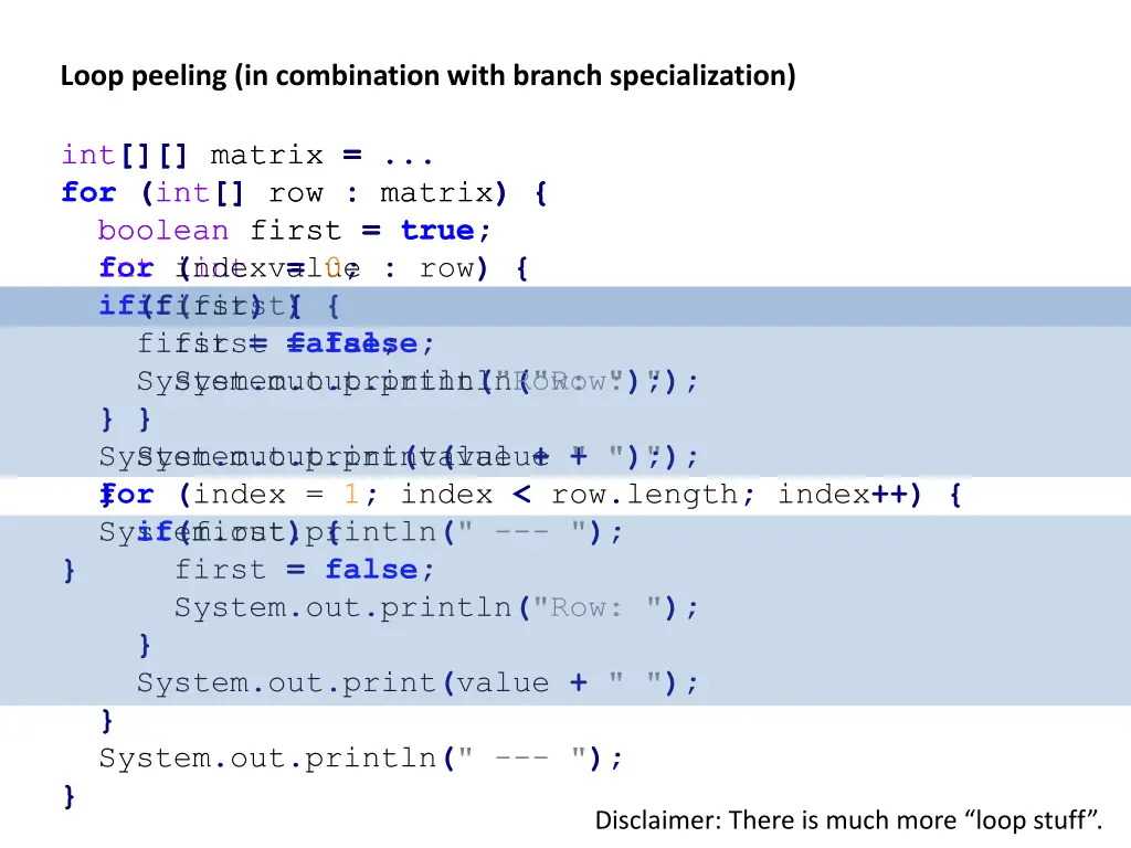 loop peeling in combination with branch