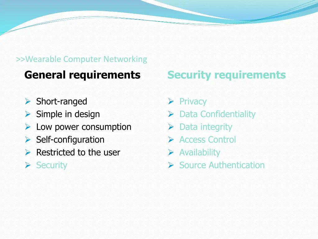 wearable computer networking general requirements