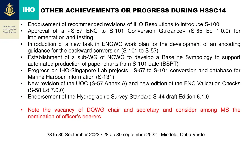 other achievements or progress during hssc14