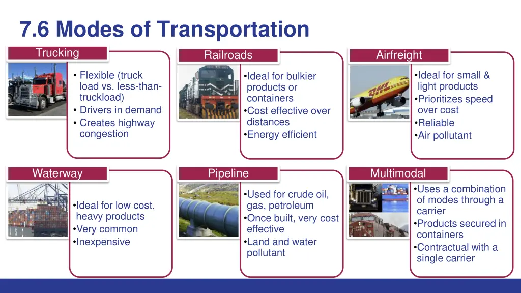 7 6 modes of transportation trucking