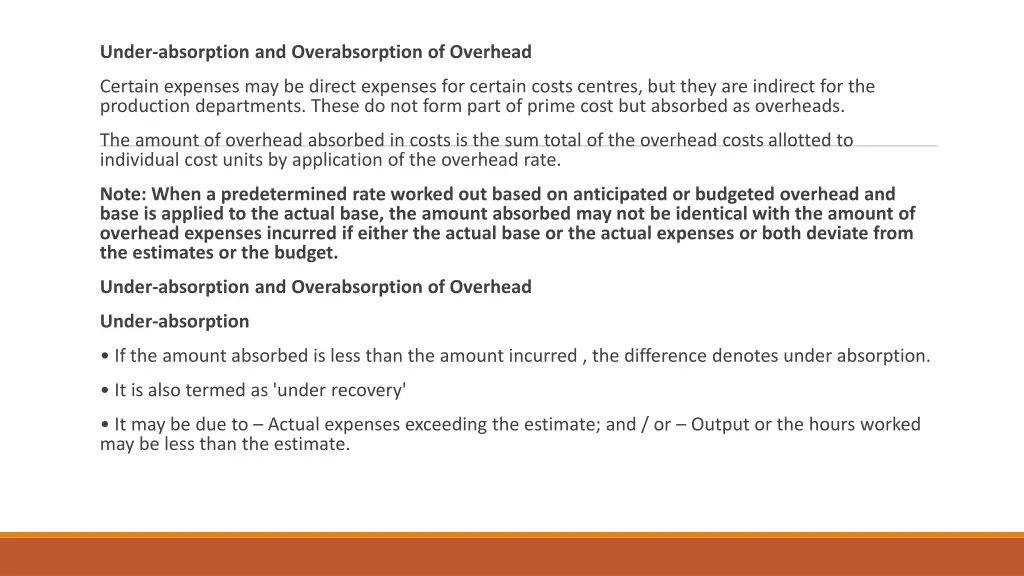 under absorption and overabsorption of overhead