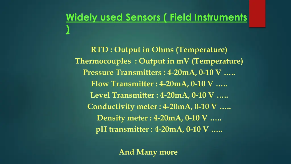 widely used sensors field instruments