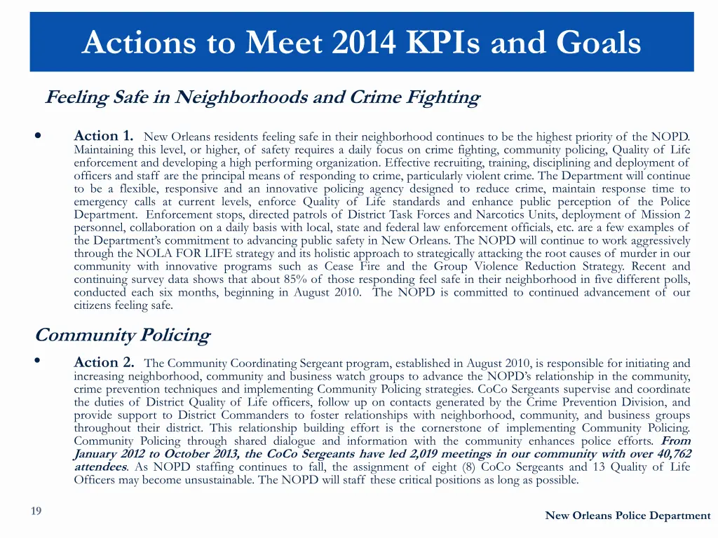 actions to meet 2014 kpis and goals