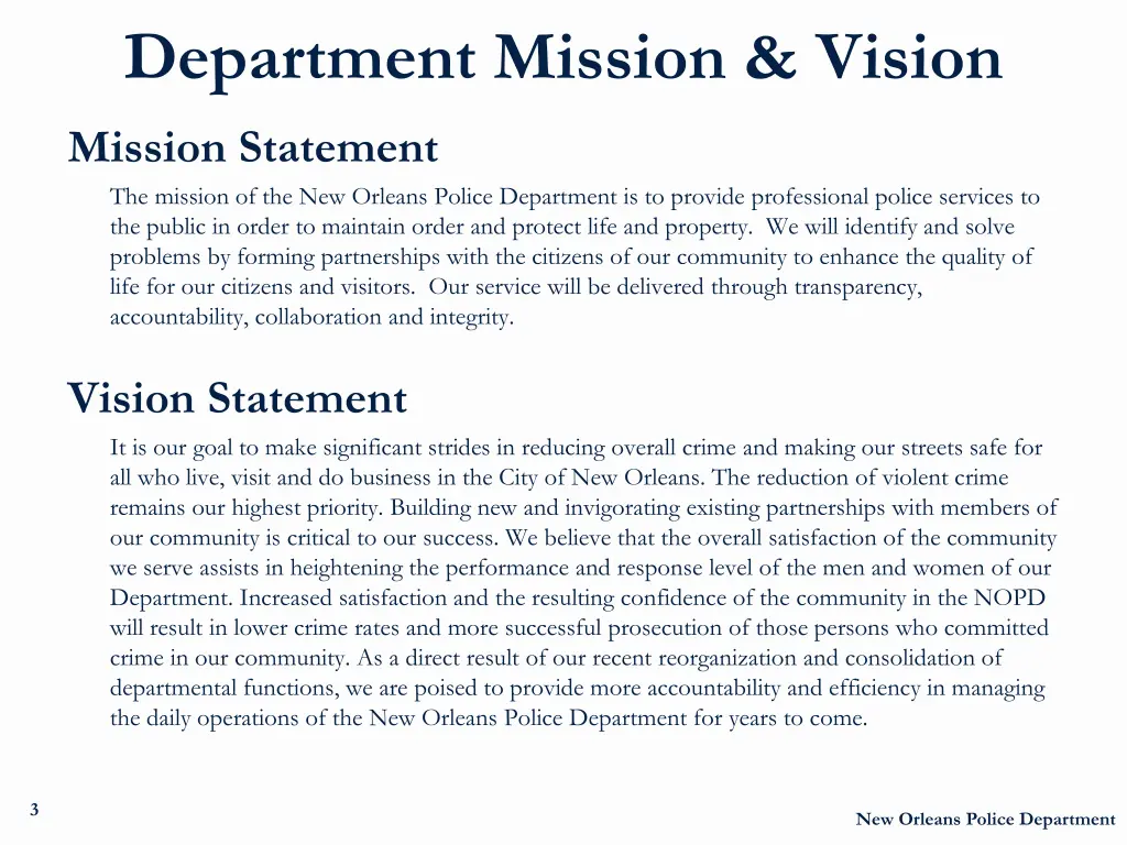 department mission vision
