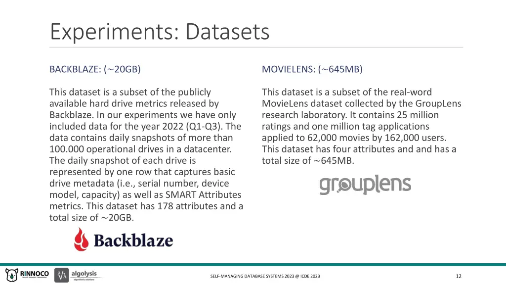 experiments datasets