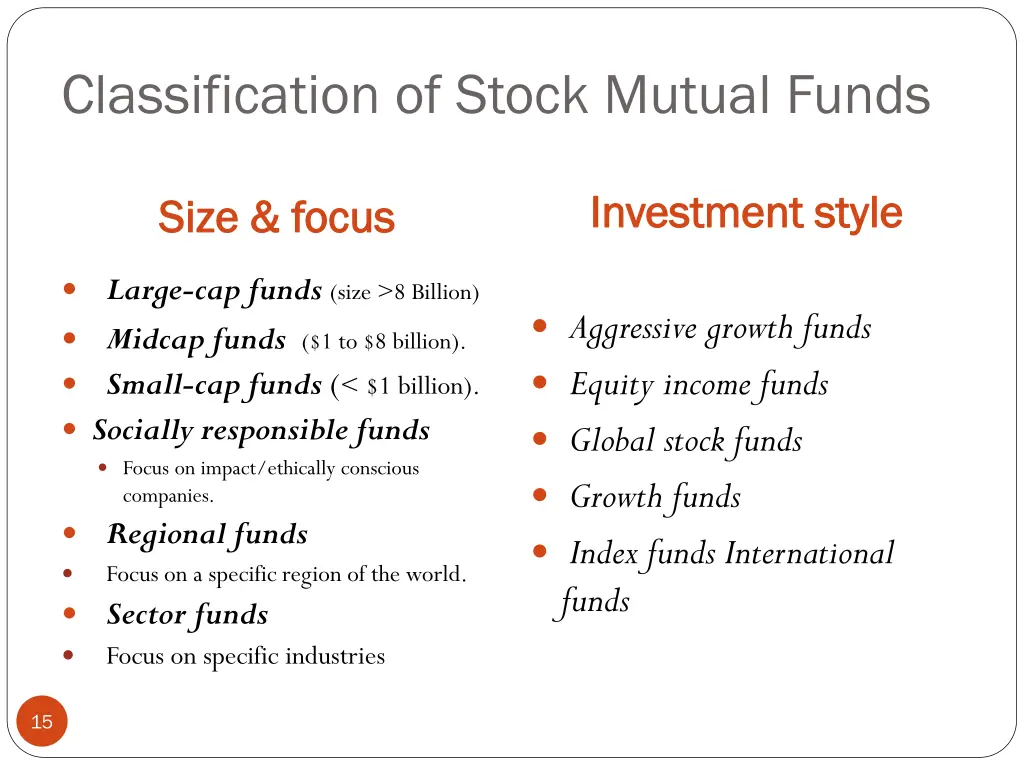 classification of stock mutual funds
