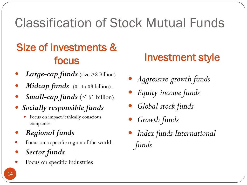 classification of stock mutual funds