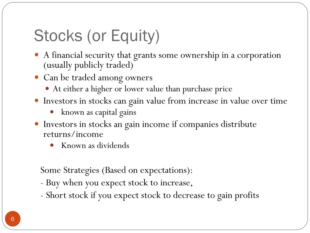 stocks or equity