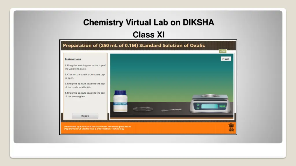 chemistry virtual lab on diksha class xi